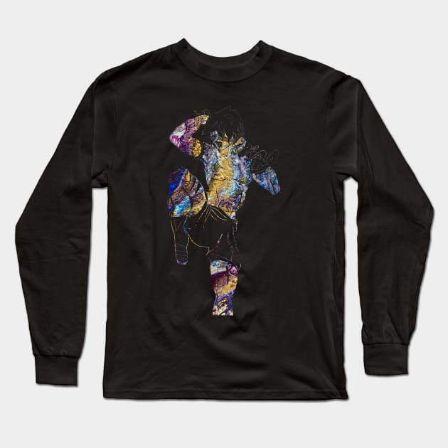 Muay Thai Fighter - Galaxy Golden Acrylic Fluid Pour Long Sleeve T-Shirt by v_art9